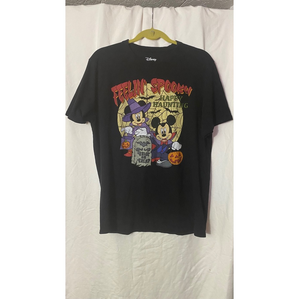 Disney Mickey Minnie Mouse Halloween Feelin Spooky Black Graphic T-Shirt Large